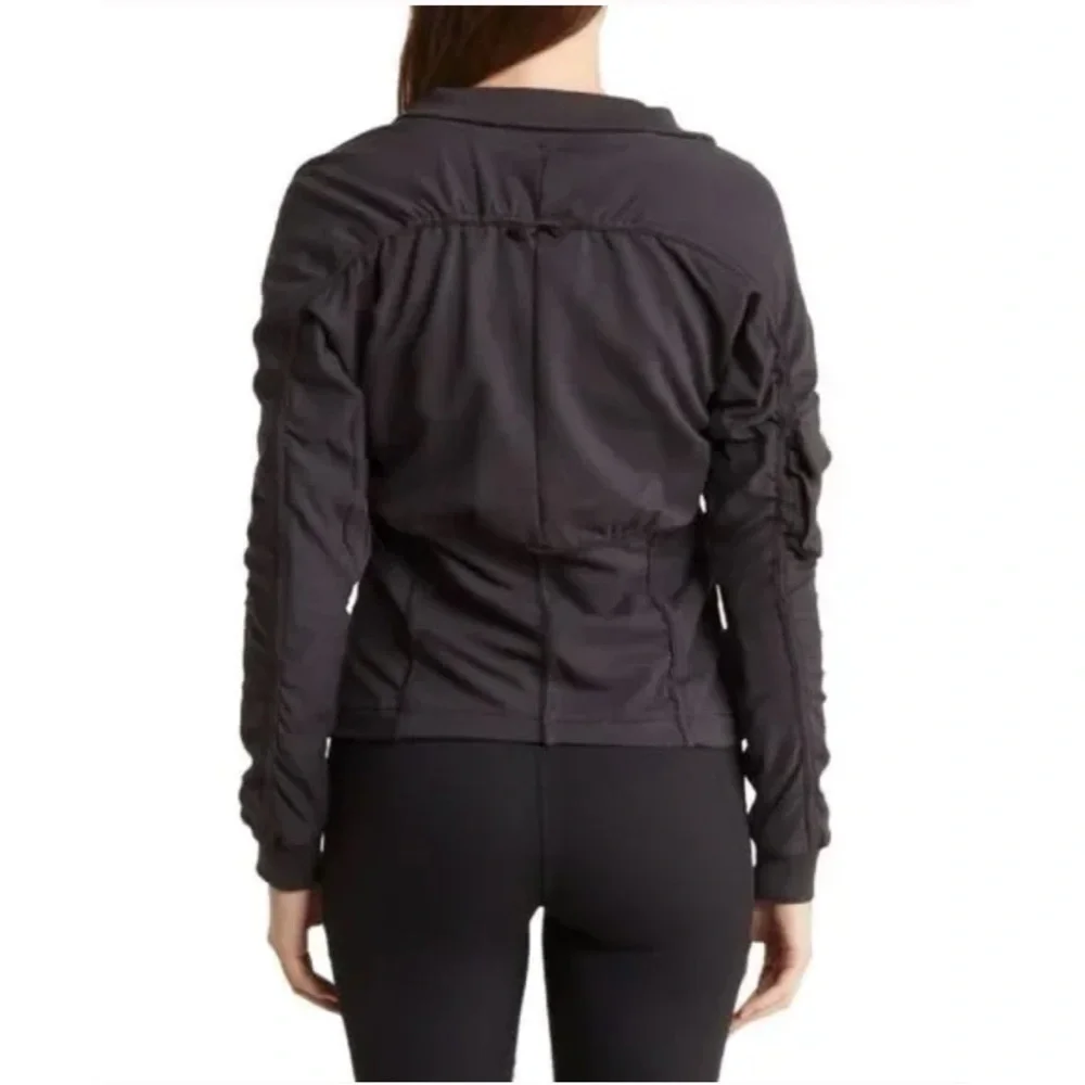 NEW Free People Movement Foundation Ruched Seam Jacket in Black Bomber Jacket